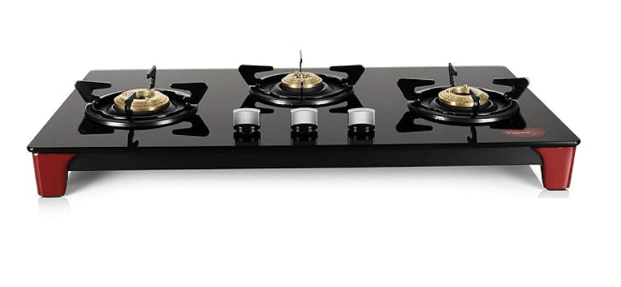 Pigeon Infinity Glass Stove, Cooktop with Glass Top and Stainless Steel body 3 Burner Gas Stove, Manual Ignition, Black