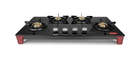 Pigeon by Stovekraft Infinity Glass Top 4 Burner Gas Stove, Manual Ignition (Black)
