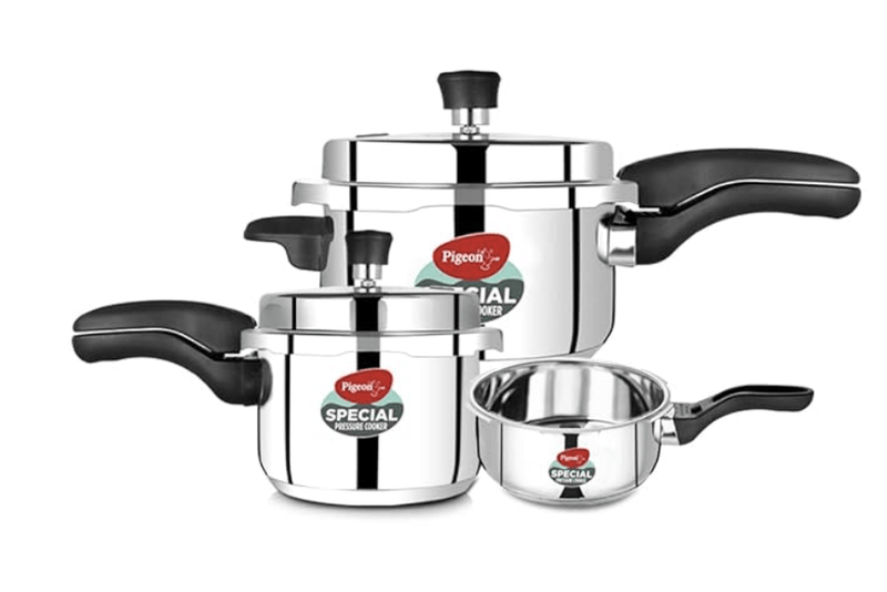 Pigeon By Stovekraft Special Stainless Steel Pressure Cooker with Outer Lid Induction and Gas Stove Compatible 2, 3, 5 Litre Capacity for Healthy Cooking (Silver)-1