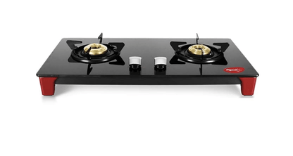 Pigeon Infinity Gas Cooktop with Glass Top and Stainless Steel body 2 Burner Gas Stove, Manual Ignition, Black