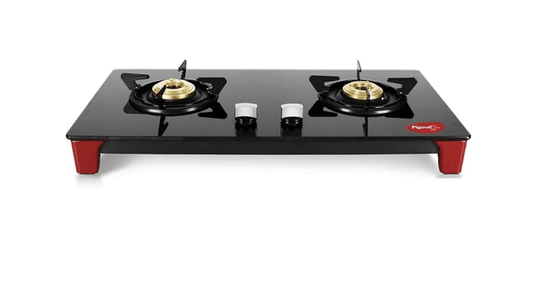 Pigeon Infinity Gas Cooktop with Glass Top and Stainless Steel body 2 Burner Gas Stove, Manual Ignition, Black