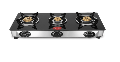 Pigeon by Stovekraft Favourite Glass Top 3 Burner Gas Stove, Manual Ignition, black