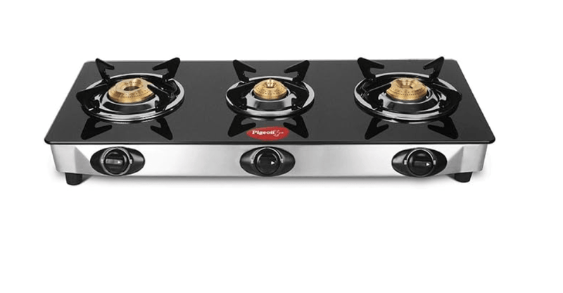 Pigeon by Stovekraft Favourite Glass Top 3 Burner Gas Stove, Manual Ignition, black-1