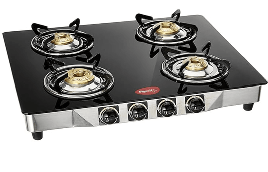 Pigeon by Stovekraft Favourite Blackline Smart Glass Top 4 Burner Gas Stove, Manual Ignition, black