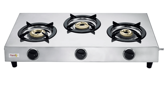 Pigeon by Stovekraft Stainless Steel 123 Open LPG Gas Stove, (3 Burner, Silver, Manual Ignition)