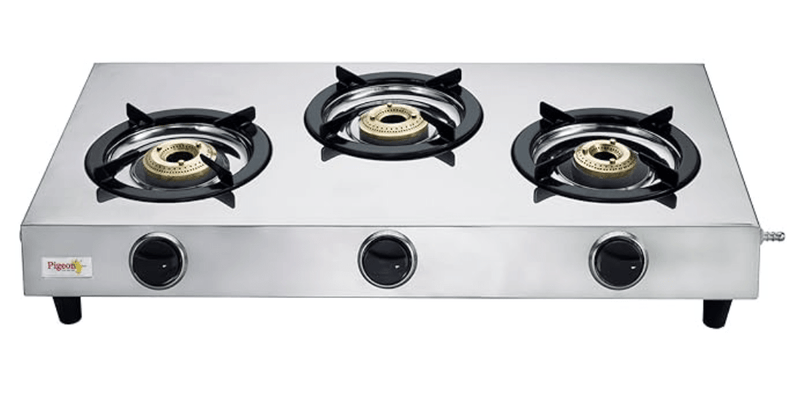 Pigeon by Stovekraft Stainless Steel 123 Open LPG Gas Stove, (3 Burner, Silver, Manual Ignition)-1