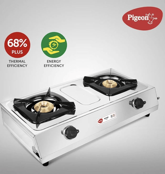 Pigeon by Stovekraft Favourite Maxima Stainless Steel 2 Burner Gas Stove, Manual Ignition, standard 12312 (Silver)
