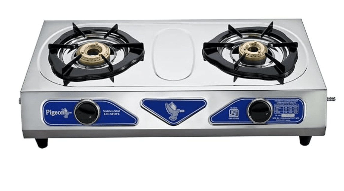 Pigeon by Stovekraft Stainless Steel Open Duo LPG Stove, 2 Burner, Silver (4)