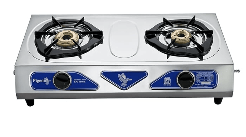 Pigeon by Stovekraft Stainless Steel Open Duo LPG Stove, 2 Burner, Silver (4)-1