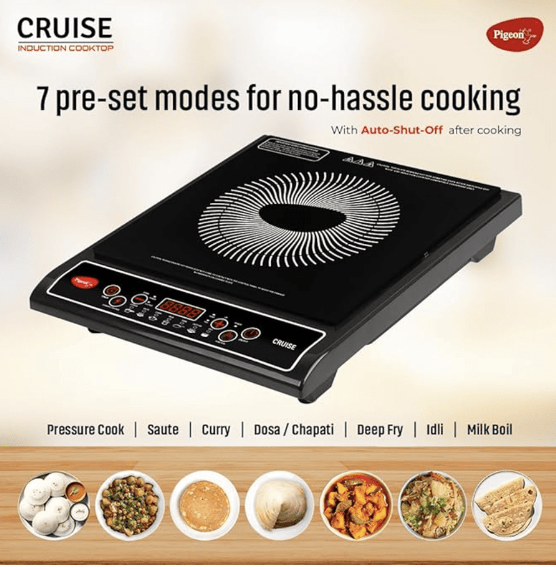 Pigeon by Stovekraft 1800 watt Induction Cooktop With Crystal Glass,7 Segments LED Display, Auto Switch Off - Black-2