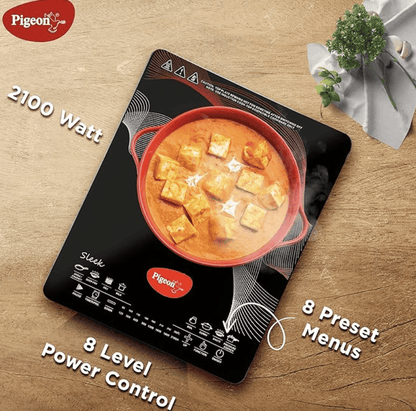 पिजन स्टोवक्राफ्ट रैपिडो स्लीक 2100 वाट फेदर टच कंट्रोल के साथ, 8 प्री-सेट मेनू और स्वचालित शट ऑफ स्टेनलेस स्टील मैनुअल इलेक्ट्रिक कुकटॉप 1 बर्नर के साथ, काला 