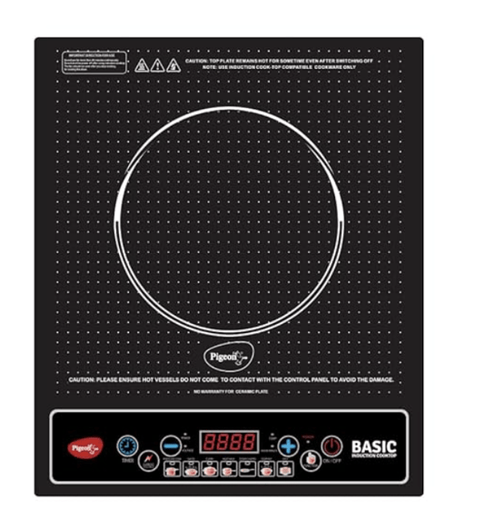 புறா பேசிக் இண்டக்ஷன் குக்டாப் 1200 W, ஆட்டோ-ஷட் ஆஃப், பவர் மற்றும் வெப்பநிலைக்கு 7 பிரிவு LED டிஸ்ப்ளே கொண்ட மென்மையான புஷ் பட்டன் - கருப்பு 