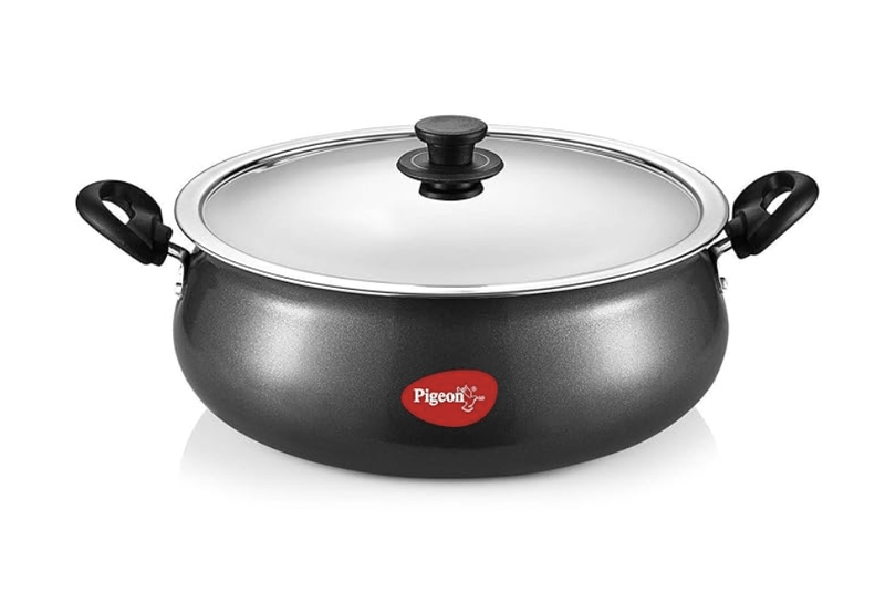 Pigeon by Stovekraft Non-Stick Aluminium Gravy Pot with Lid , 9 Litres (Red)-1