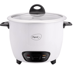 Pigeon by Stovekraft Joy Rice Cooker with Single pot, 1 litres. (White) | Toughened Glass Lid | 400 Watts | Aluminium Cooking Pot | Measuring Cup| Spatula | Energy Efficient Cooking-1