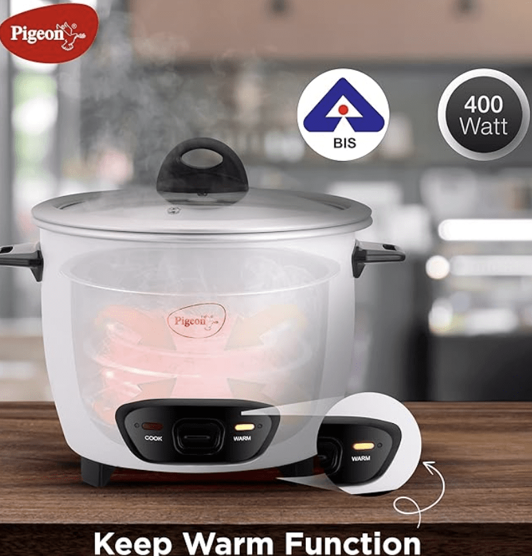 Pigeon by Stovekraft Joy 1.8 Liter Electric Rice Cooker 700 Watt, White-2