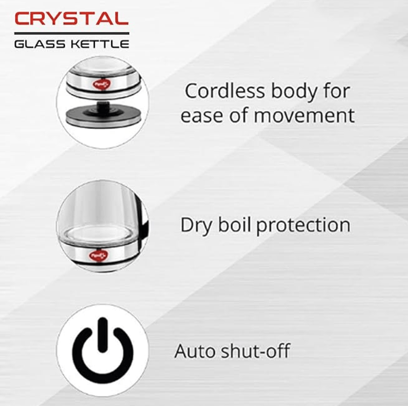 Pigeon by Stovekraft Crystal Glass Electric Kettle 1.8 litre with LED Illumination, Heat Resistant Pyrex 1500 Watt