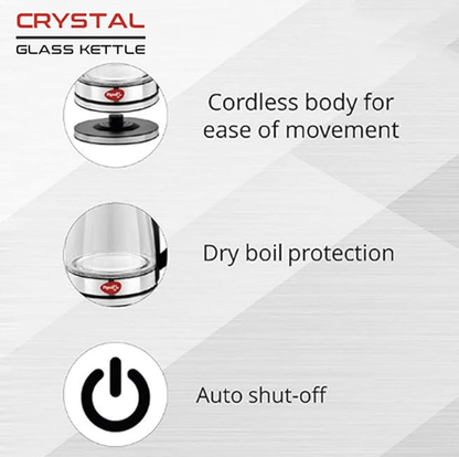 Pigeon by Stovekraft Crystal Glass Electric Kettle 1.8 litre with LED Illumination, Heat Resistant Pyrex 1500 Watt