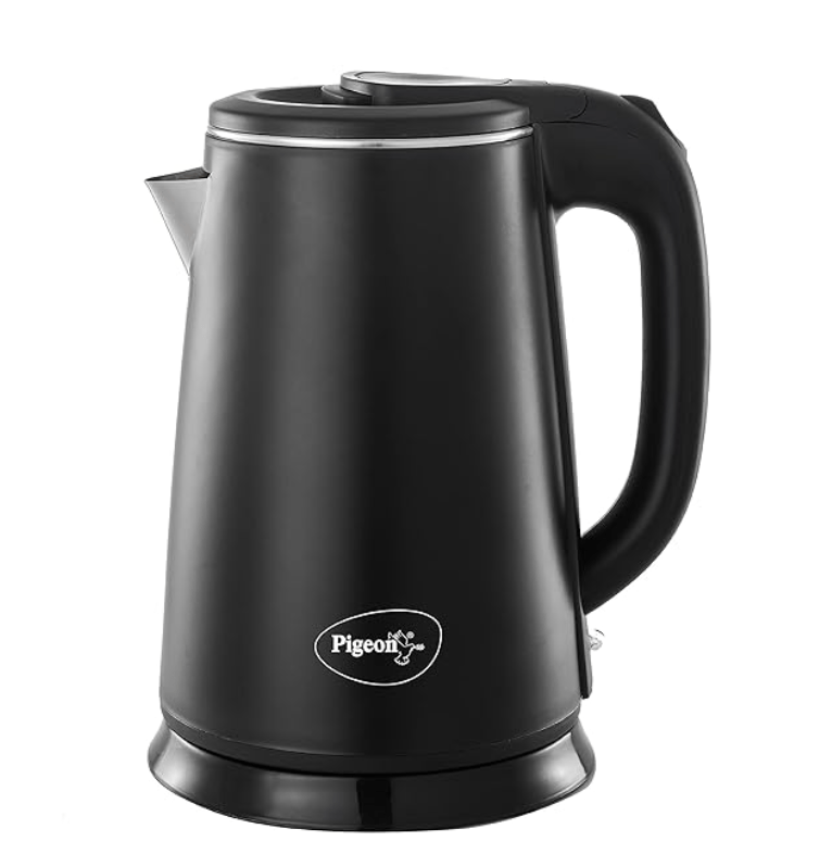 Pigeon by Stovekraft Ebony Double Walled Cool Touch Stainless Steel Electric Kettle, 1.8 Litre, with 1500 Watt, boiler for Water, milk, tea, coffee, instant noodles, soup etc (Black), Large-1