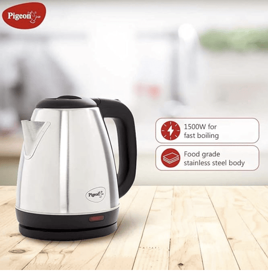 Pigeon by Stovekraft Amaze Plus Electric Kettle (14313) with Stainless Steel Body, 1.8 litre, used for boiling Water, making tea and coffee, instant noodles, soup etc. 1500 Watt (Silver)