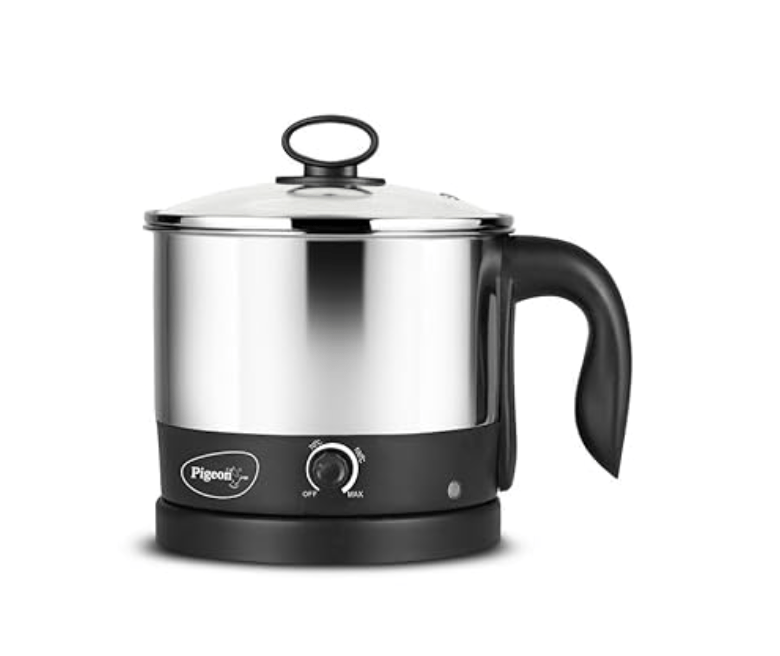 Pigeon Kessel Multipurpose Kettle (12173) 1.2 litres with Stainless Steel Body, used for boiling Water and milk, Tea, Coffee, Oats, Noodles, Soup etc. 600 Watt (Black & Silver)