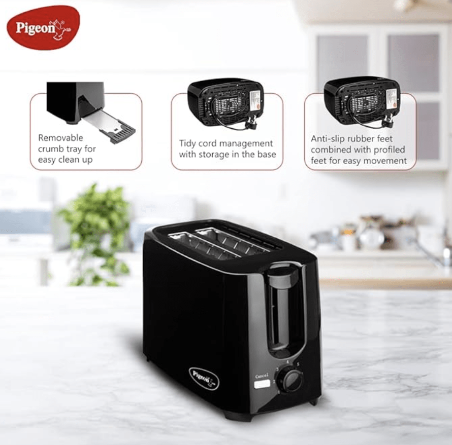 Pigeon by Stovekraft 2 Slice Auto Pop up Toaster. A Smart Bread Toaster for Your Home (750 Watt) (black)