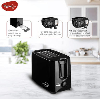 Pigeon by Stovekraft 2 Slice Auto Pop up Toaster. A Smart Bread Toaster for Your Home (750 Watt) (black)