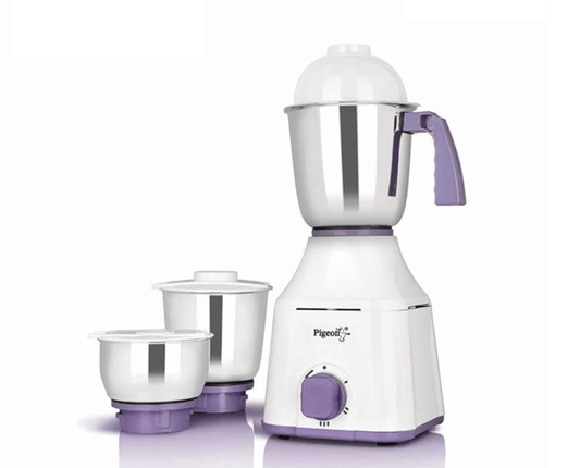 Pigeon Star 550 Watts Mixer Grinder with 3 Stainless Steel Jars for dry grinding, wet grinding and making chutney