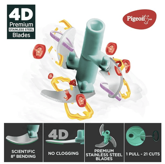 Pigeon Polypropylene Mini Handy and Compact Chopper with 3 Blades for Effortlessly Chopping Vegetables and Fruits for Your Kitchen (12420, Green, 400 ml)