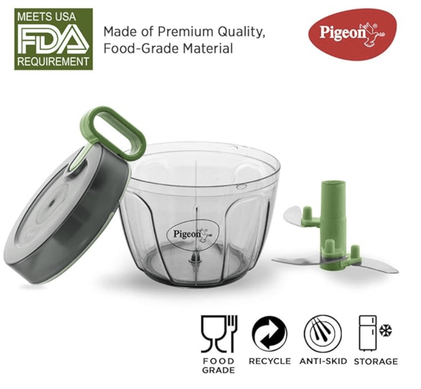 Pigeon Large Handy and Compact Chopper with 3 Blades for effortlessly Chopping Vegetables and Fruits (Multicolor, 650 ml, 14516)