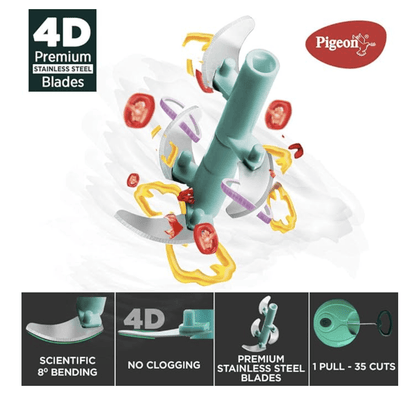 Pigeon Handy Chopper with 5 Stainless Steel Blades and 1 Plastic Whisker (14077 , XL, Green)
