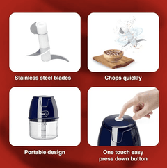 Pigeon Zoom Electric Chopper 250 ml, Portable with 3 Stainless Steel blades for Effortlessly Chopping Vegetables and Fruits - Blue-2