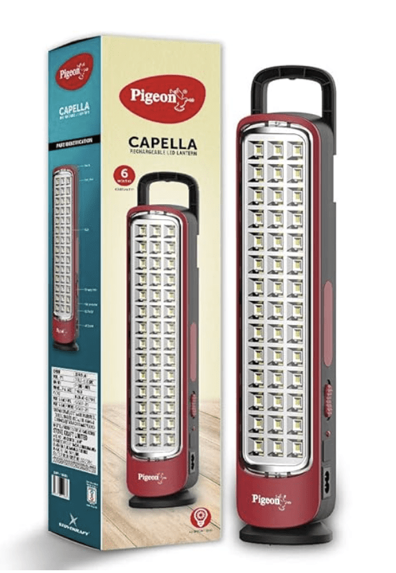 Pigeon Capella LED Rechargeable Emergency Lamp with 2 x 1600 mAH Battery and 8 Hours Backup (Red)