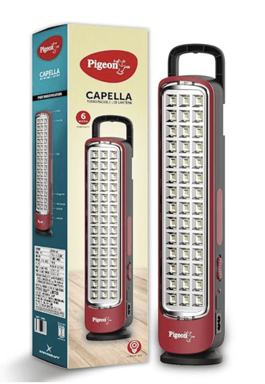 पिजन कैपेला LED रिचार्जेबल इमरजेंसी लैंप 2 x 1600 mAH बैटरी और 8 घंटे बैकअप के साथ (लाल) 