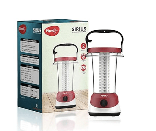 Pigeon by Stovekraft Sirius Emergency 360 Degree Rechargeable Lantern with 1600 mAH and 8 Hours Backup, Model: 14437 (Red, Medium)