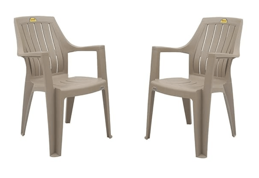 Supreme Turbo Super arm Plastic Chair for Home&Office (Dark Beige) - Set of 2 Pcs