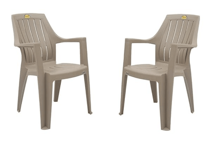Supreme Turbo Super arm Plastic Chair for Home&Office (Dark Beige) - Set of 2 Pcs