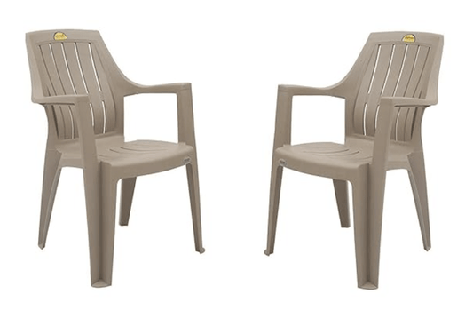 Supreme Turbo Super arm Plastic Chair for Home&Office (Dark Beige) - Set of 2 Pcs
