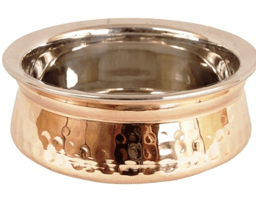 Copper Basin / Handi Copper Handi,Pure Copper Lagan Bowl Outside Copper Inside Steel Serving Copper Bowl