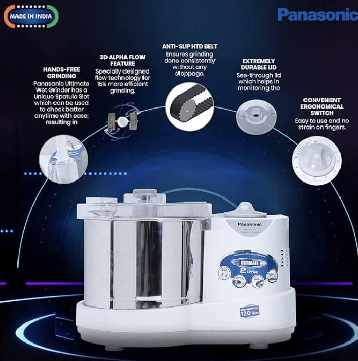 Panasonic Wet Grinder Automatic with Timer MK-TSW200, 2-liters (White) 120volts for use in USA & Canada only-2