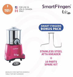 Smart Fingers Stainless Steel Comfort Plus Table Top Magic Wet Grinder 110V 60Hz (1.25 L) For Usa Canada And Japan Only, Pink-6