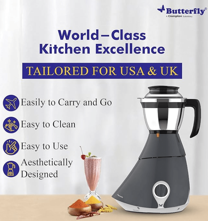 Butterfly Matchless Mixer Grinder, 110 V, Grey, 550 Watts
