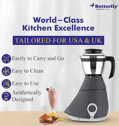 Butterfly Matchless Mixer Grinder, 110 V, Grey, 550 Watts