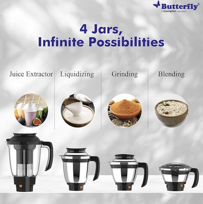 Butterfly Matchless Mixer Grinder, 110 V, Grey, 550 Watts