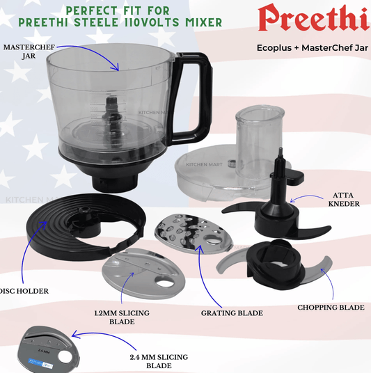 Preethi Steele MG 206 110V, 550-Watt Mixer Grinder with Masterchef Jar - 110 Volts EXCLUSIVELY for USA & Canada!