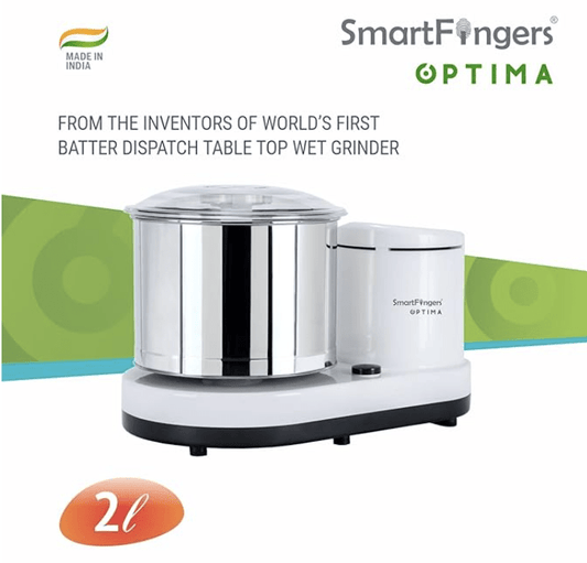 स्मार्टफिंगर्स ऑप्टिमा टेबल टॉप वेट ग्राइंडर 230V 50hz, 2 लीटर, सफ़ेद 