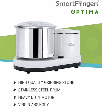 स्मार्टफिंगर्स ऑप्टिमा टेबल टॉप वेट ग्राइंडर 230V 50hz, 2 लीटर, सफ़ेद 