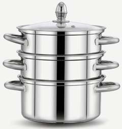 PrayLady Stainless steel 3 Ply Base Cookware Steamer,Capacity - 2.0 Litre (2 Tier) (2 TIER STEAMER - 20 CM), Silver.-1