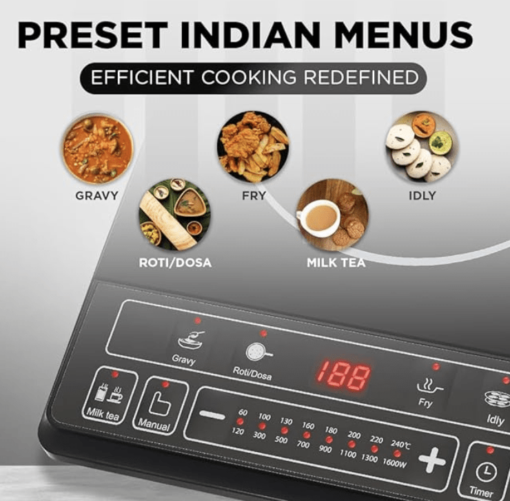 प्रीति सिरेमिक ग्लास ट्रेंडी प्लस 116 1600-वाट इंडक्शन कुकटॉप (काला) 