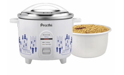 பிரீத்தி கிளிட்டர் எலக்ட்ரிக் குக்கர், 1.8 லிட்டர் டபுள் பான் - வெள்ளை &amp; நீலம், (RC325) 