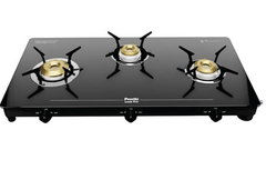 Preethi Luxe 3 Burner Glass Top Gas Stove With Driptray Less Infinity Design, 5 Year Warranty on Glass & Burner, Manual Design, Black-1